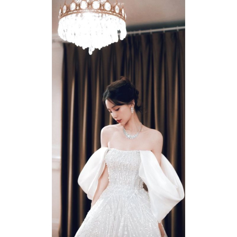 elegent sleeve detachable organza for wedding dress