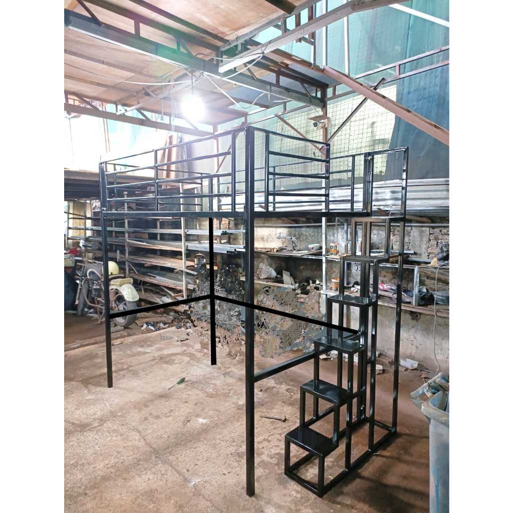 Ranjang Besi Tingkat Anak Dewasa Tangga Trap Kecil Loft Bed Custom