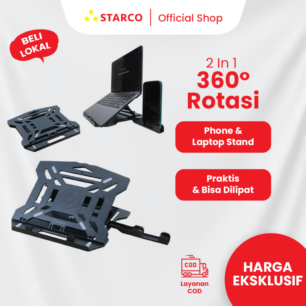 Starco 2 in 1 Foldable Laptop Stand Holder Hp Tablet Stand Meja Laptop
