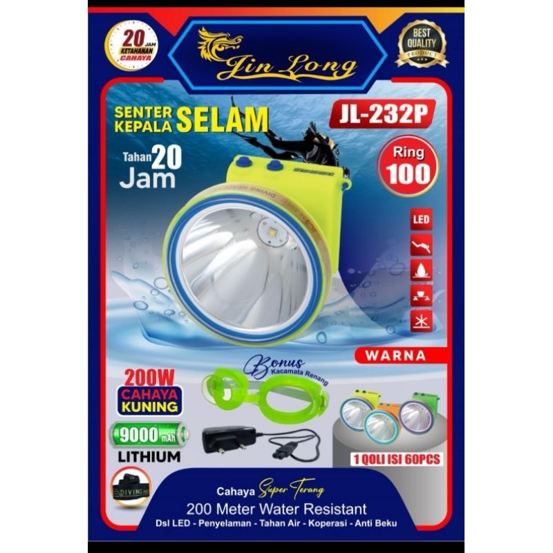 SENTER KEPALA SELAM 250 WATT JINLONG JL-232 CAHAYA PUTIH