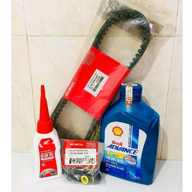 PAKET OLI SHELL AX7 MATIC 800ML + AHM GEAR 120ML + VBELT ROLLER  MOTOR HONDA VARIO 125 ( KZR )