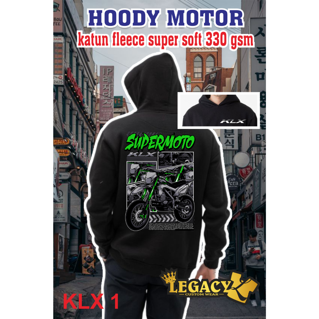 SWEETER HOODY MOTOR KLX COTTON FLEECE 330GSM