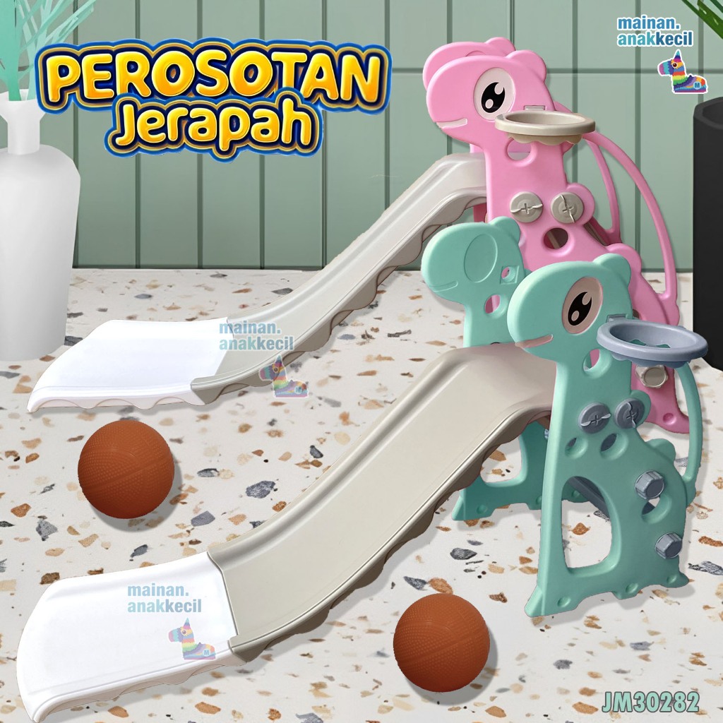 Mainan Anak Perosotan Serodotan Dino Jerapah Slide Ring Basket dan free  bola