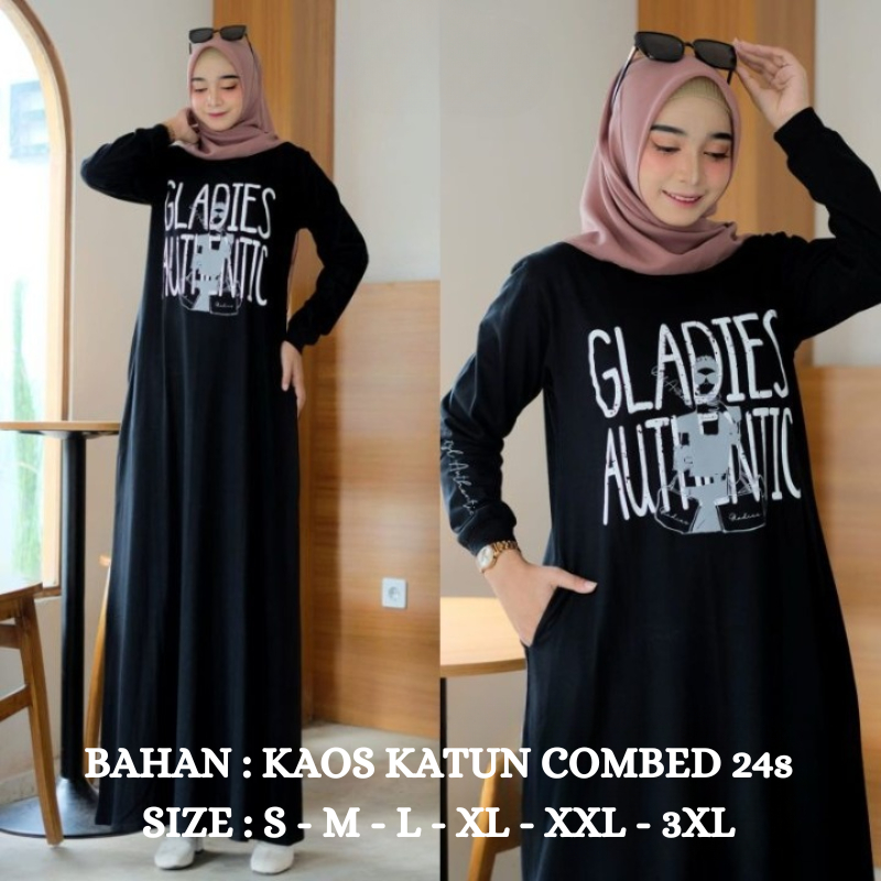 Gamis Wanita Jumbo Terbaru Glade Maxy BO Bahan Kaos Katun Combed 24s Aplikasi Sablon Size S M L XL X