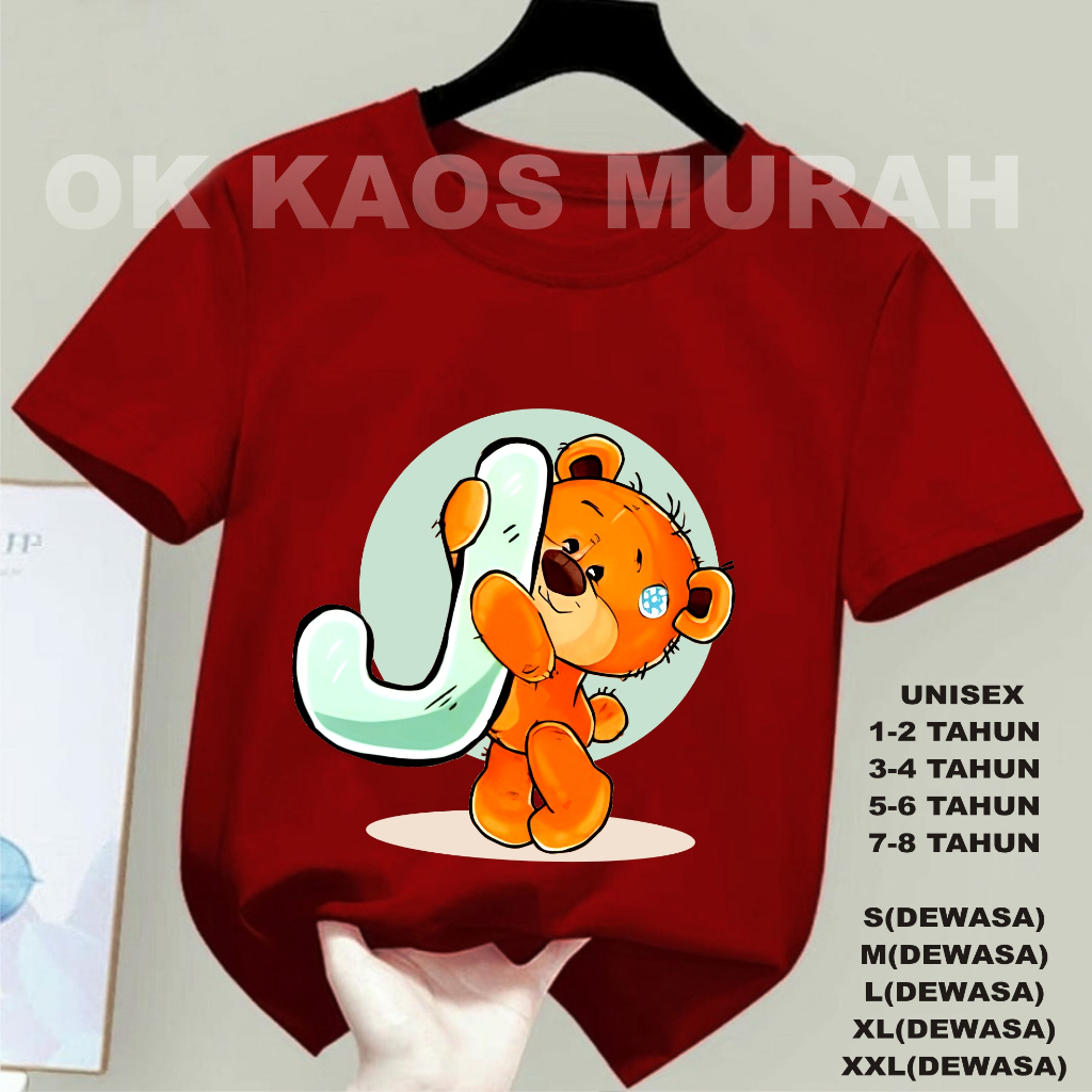 TELLY KAOS DISTRO ATASAN INISIAL NAMA BEAR J DTF, KAOS OBLONG LENGAN PENDEK