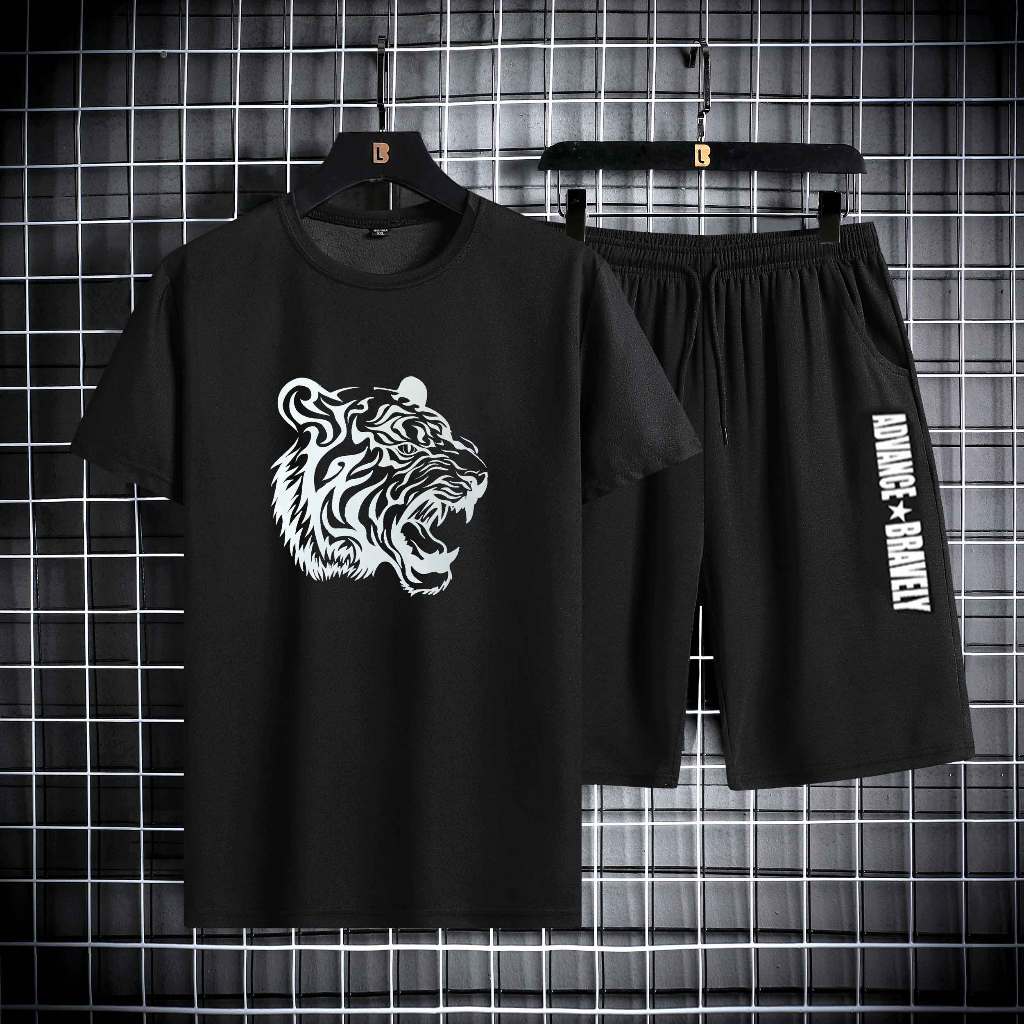 Setelan Pakaian Laki-laki Dewasa Celana Pendek + Kaos Pria Outfit Cowok Keren 1 Set