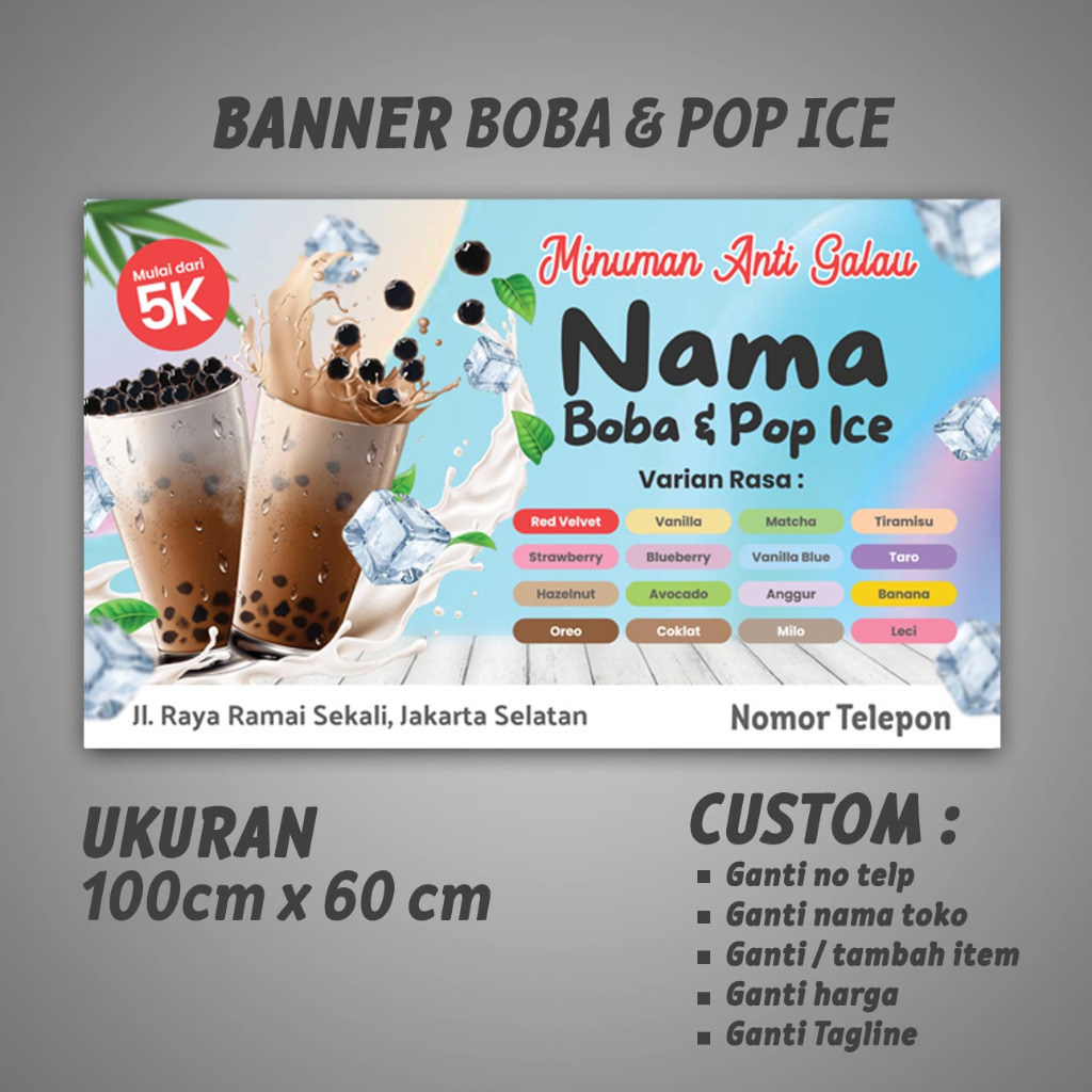 BANNER/SPANDUK UMKM MINUMAN BOBA ( Bisa Custom )