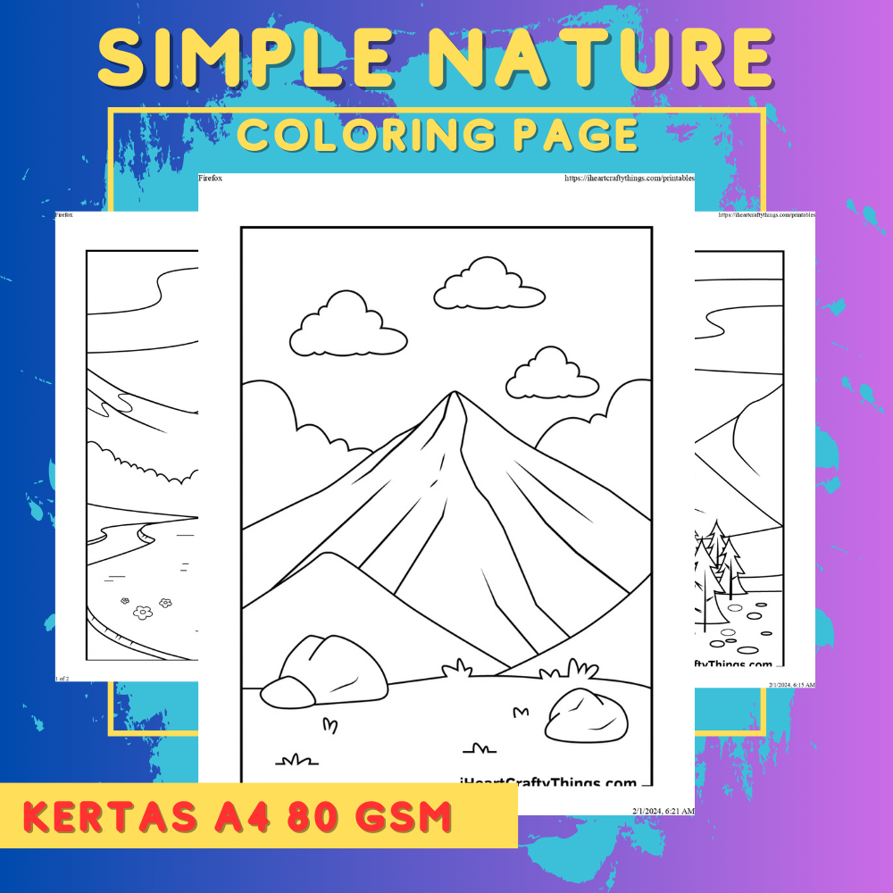 

DIY Coloring Page / Lembar Mewarnai Sketsa TEMA PEMANDANGAN GUNUNG MODEL SEDERHANA A4