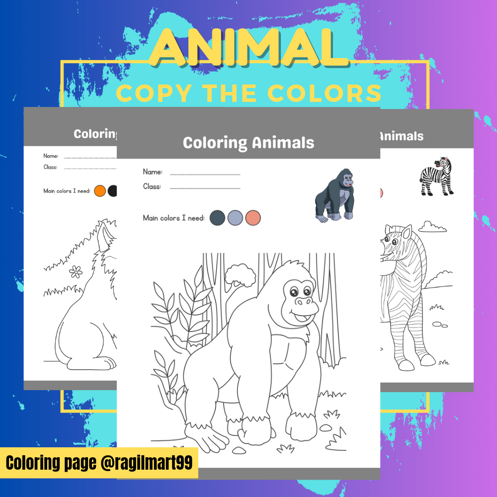 

DIY Coloring Page / Lembar Mewarnai Sketsa TEMA HEWAN ADA PENERAPAN WARNA A4 80 DAN 150 Gsm