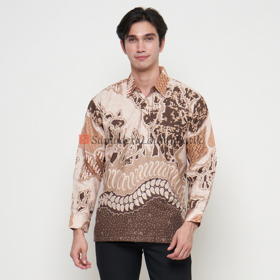ART P67N kemeja Batik Couple Ayah Anak Warna Coklat MiloBatik Couple KeluargaBatik Warna Coklat Susu