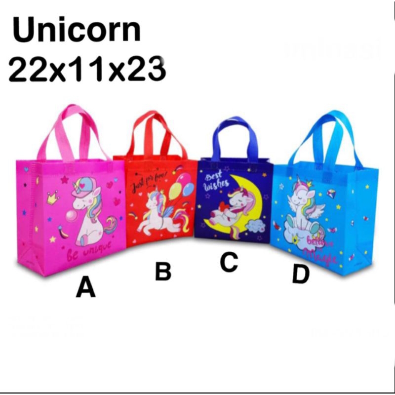 

( 1 lusin ) TOTE BAG GOODIE BAG TAS ULANG TAHUN ANAK UNICORN Goodiebag tas souvenir ulang tahun anak tas karakter 22x11x23 Tas Souvenir Ulang Tahun Anak Goodiebag Motif Kartun Premium