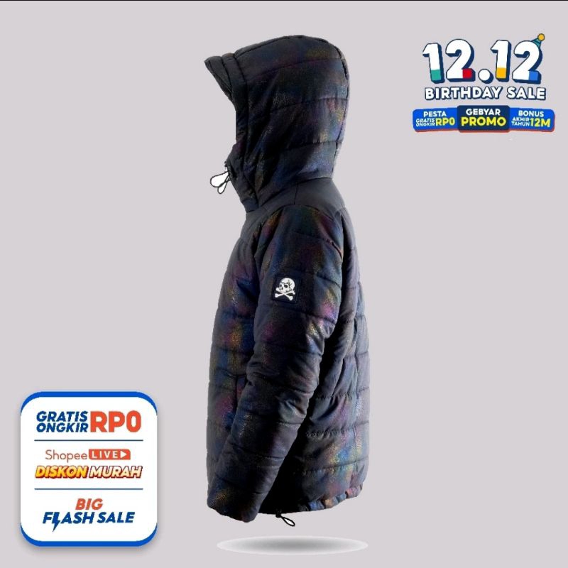 Jaket Puffer Hitam Hologram