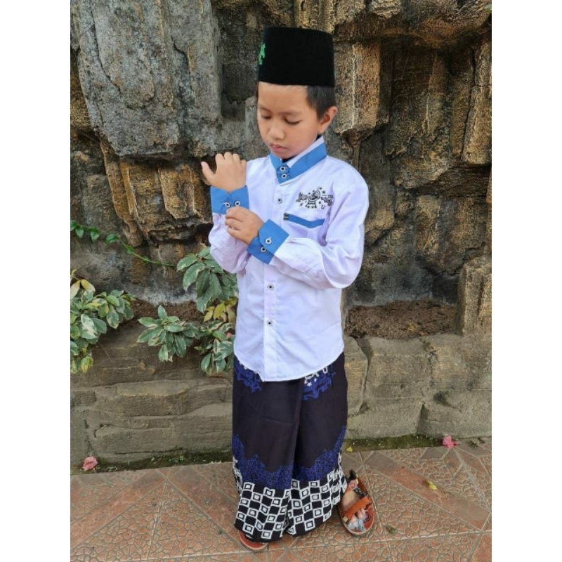 Baju koko putih anak SD / baju koko bordir NU kerah dobel