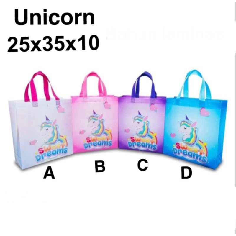 

( 1 lusin ) TOTE BAG GOODIE BAG TAS ULANG TAHUN ANAK UNICORN Goodiebag tas souvenir ulang tahun anak tas karakter 25x35x10 Tas Souvenir Ulang Tahun Anak Goodiebag Motif Kartun Premium