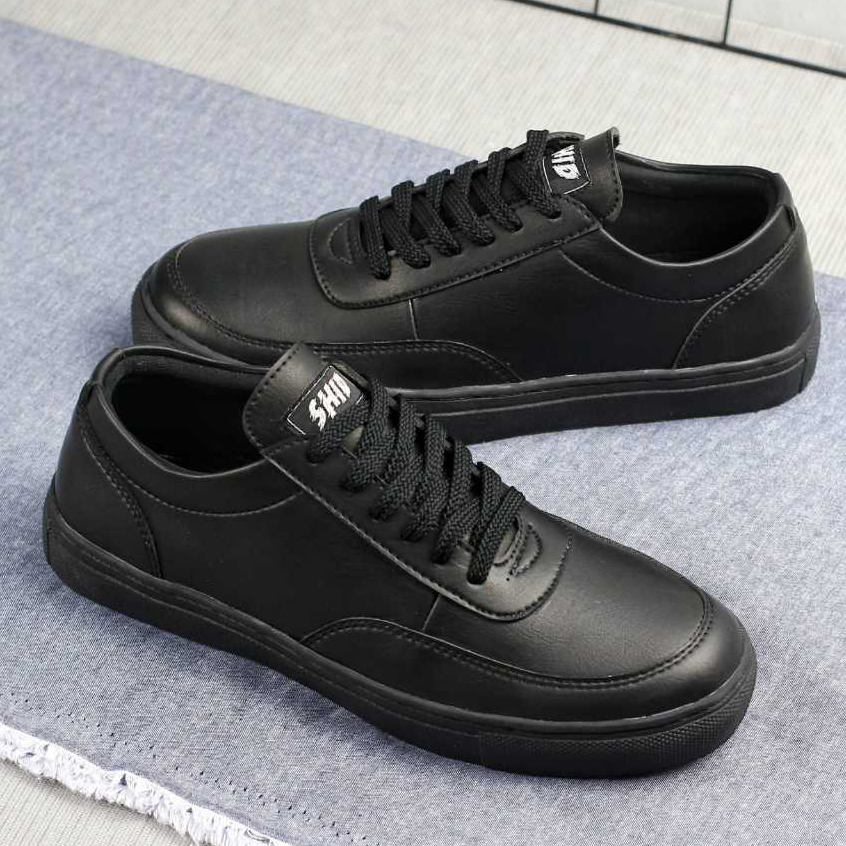 Sepatu Sneakers Casual Formal Pria Kulit Tebal Hitam Cokelat Sepatu Kuliah Sekolah Kerja Cowok Remaj