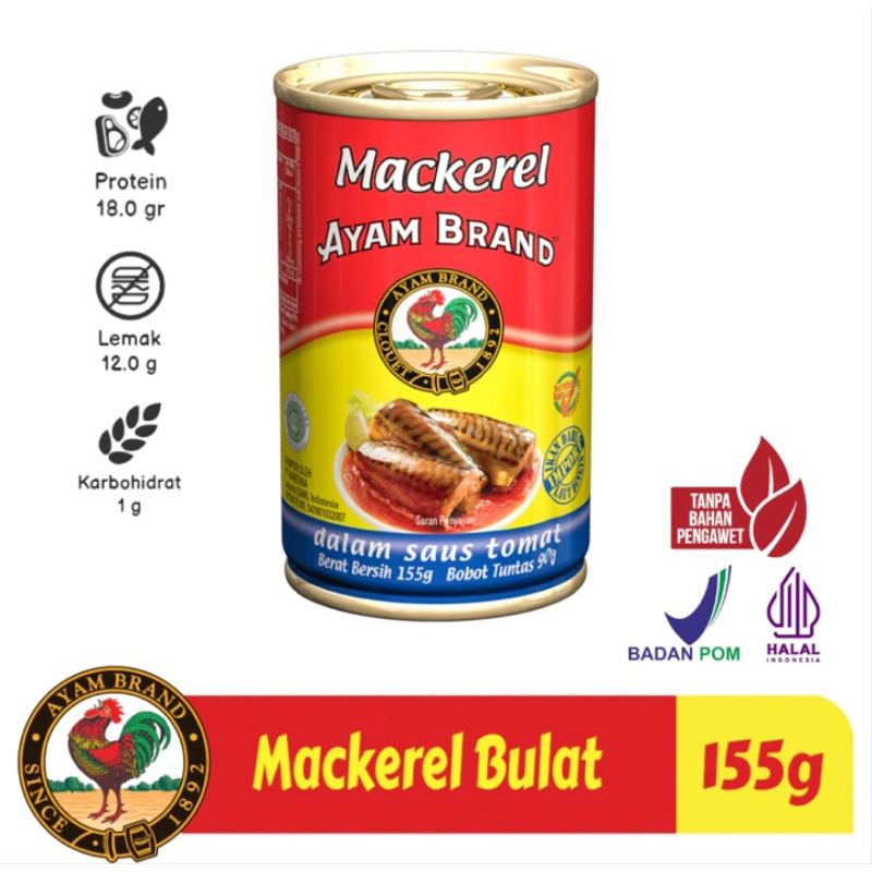

Ayam Brand - Ikan Mackerel Kaleng Bulat Saus Tomat 155gr