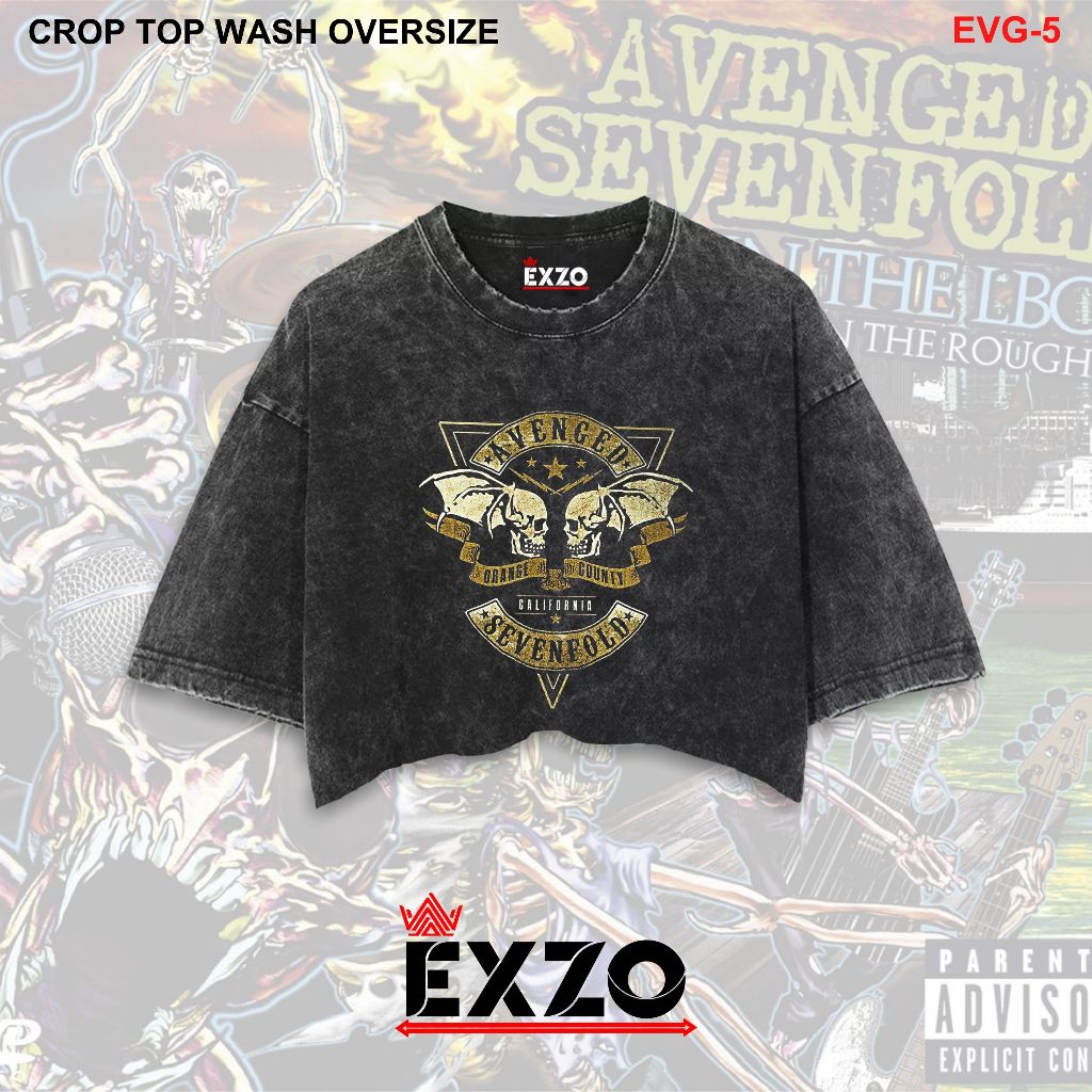 EXZO Kaos CROP TOP AVENGED SEVENFOLD  Oversize stonewash acidwash sandwash washed tshirt kaos AVENGE