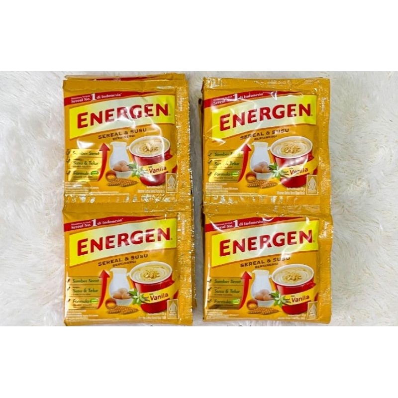 

Energen 34gr, Vanila, Kacang Ijo, Coklat, Harga Perkarton Isi 160 Schet, Renceng Isi 10pcs