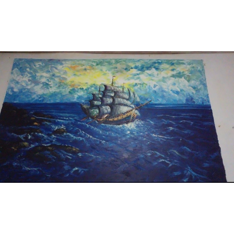 lukisan kanvas kapal laut 135x85cm/lukisan dinding/lukisan abstrak