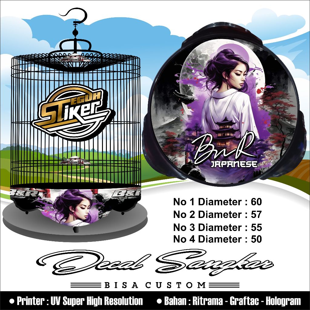 Stiker Sangkar Murai BNR Motif Women Japanese Magenta