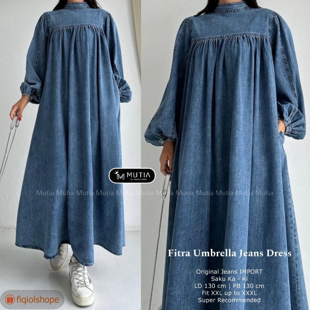 Baju Wanita Fitra Umbrella Jeans Dress by Mutia
