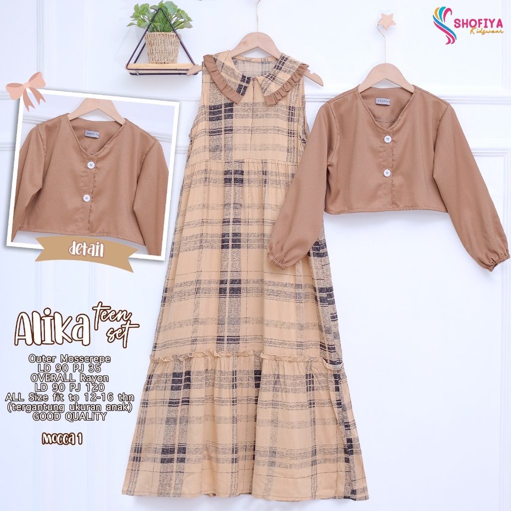 alika gamis dress dres baju pakaian busana overall rayon setelan set 2in1 outer moscrepe anak kids p