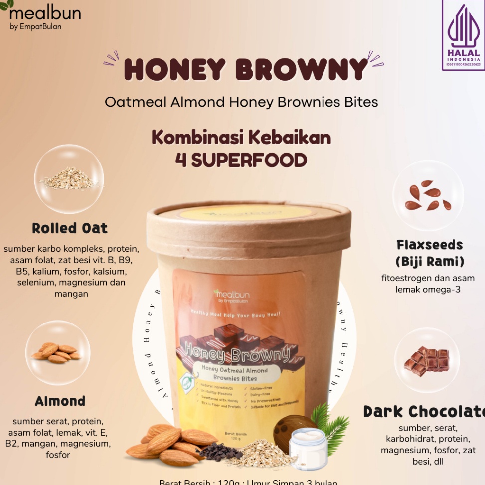 

PVW494 MEN SALE MEALBUN HONEY BROWNY Oat Almond Honey Brownies Bites Peningkat Mood dan Imunitas Tubuh