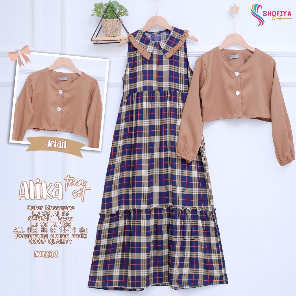 alika gamis dress dres baju pakaian busana overall rayon setelan set 2in1 outer moscrepe anak kids p