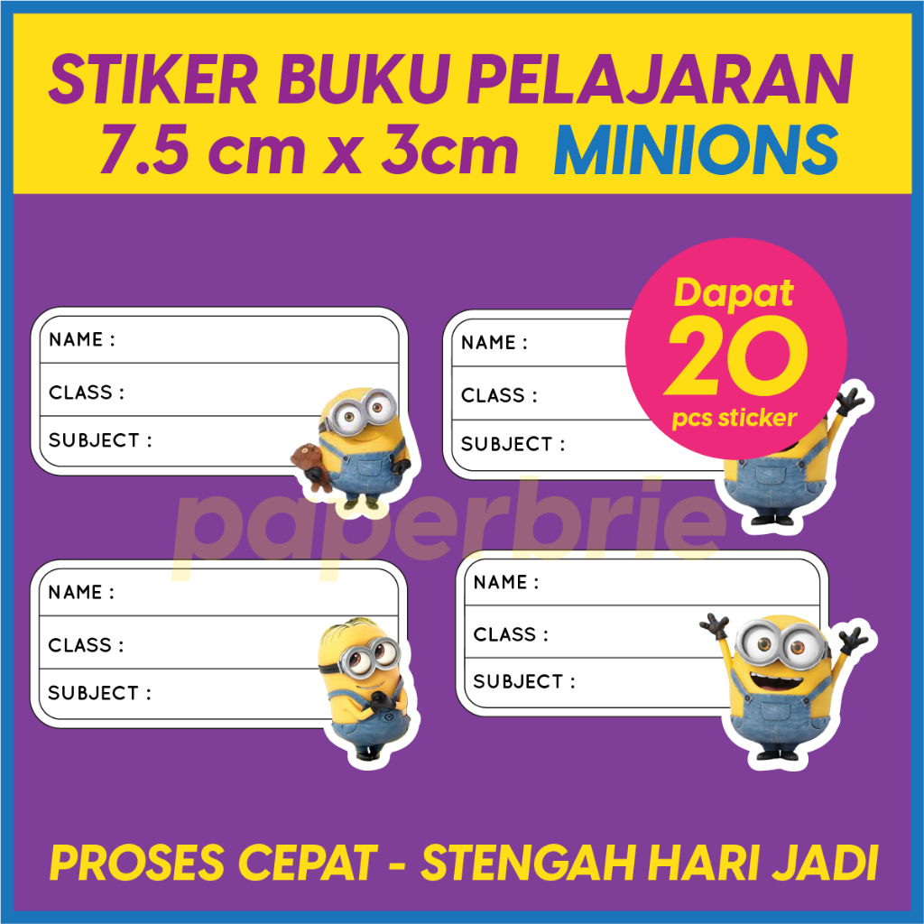 

Stiker label buku pelajaran anak lucu minion