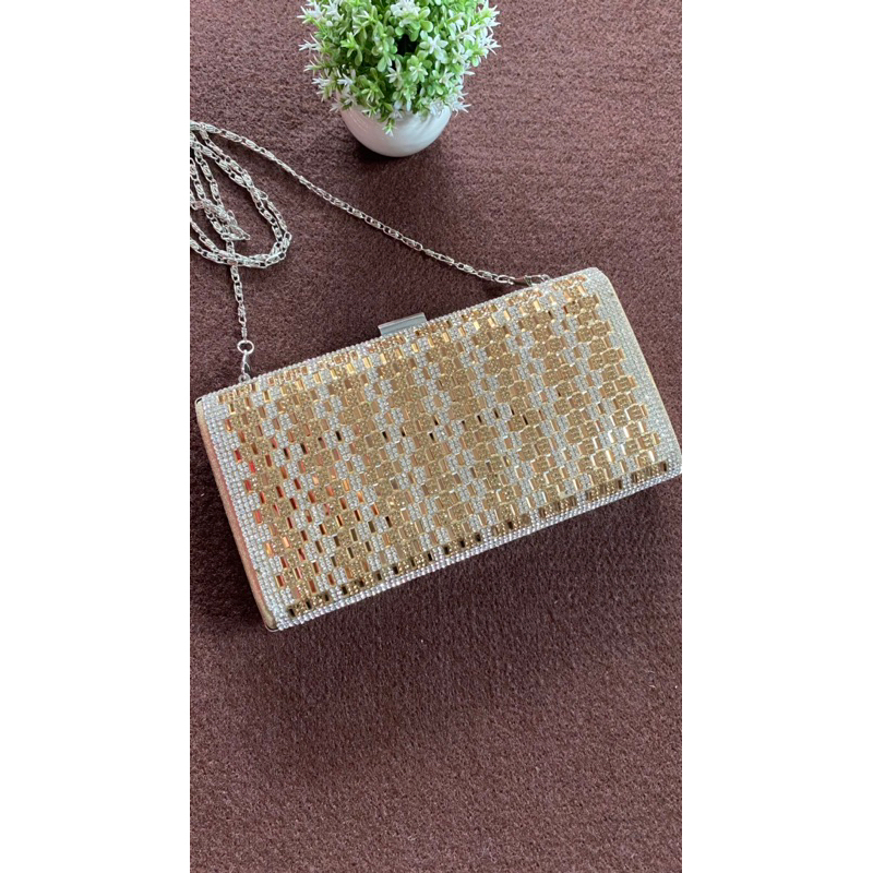 Tas Pesta | Tas Kondangan | Clutch Bling Bling Gold | Preloved