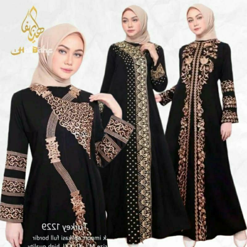 ABAYA BORDIR GAMIS ARAB HITAM ABAYA HITAM TURKEY BORDIR