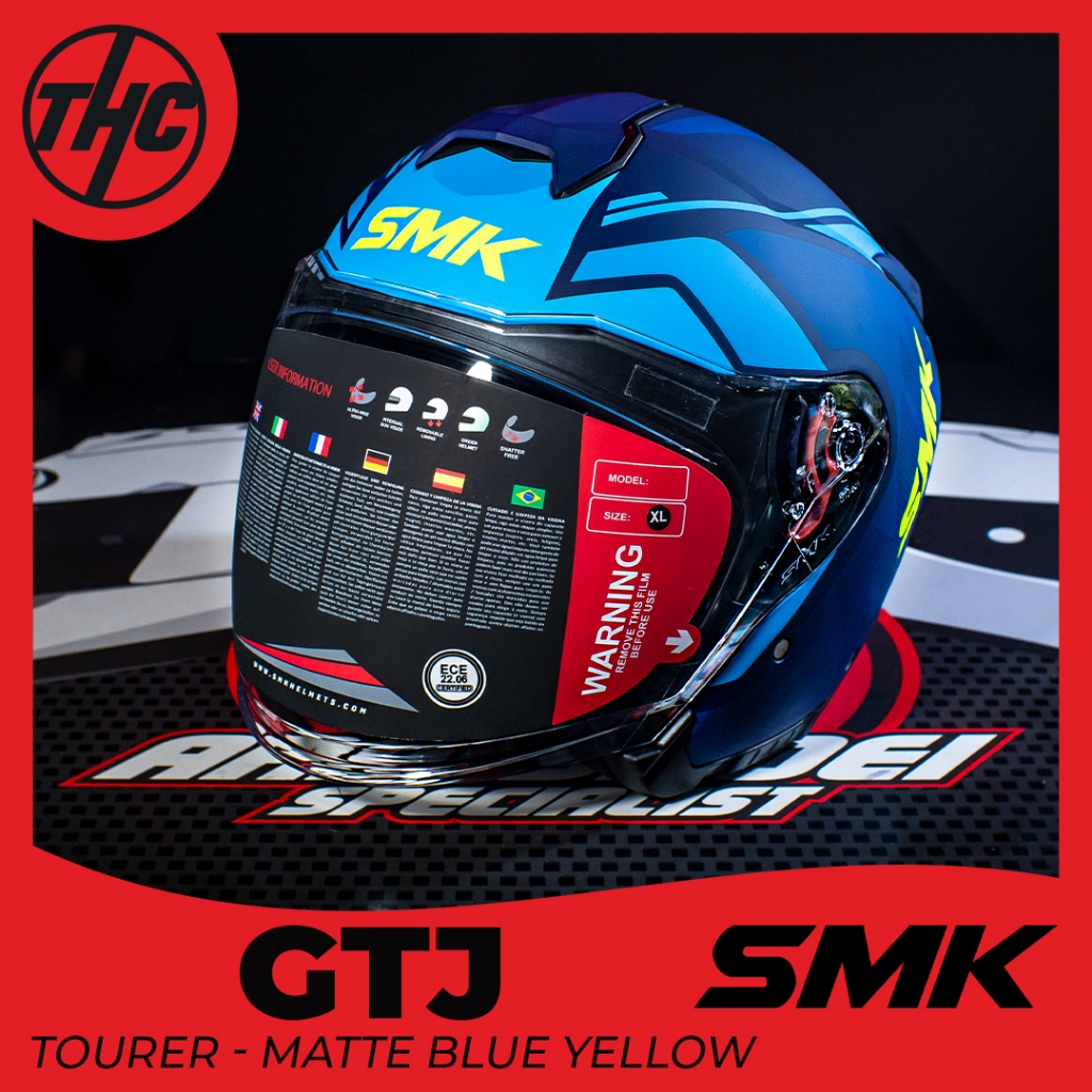 HELM SMK GTJ TOURER BLUE NEON HALF FACE HELMET