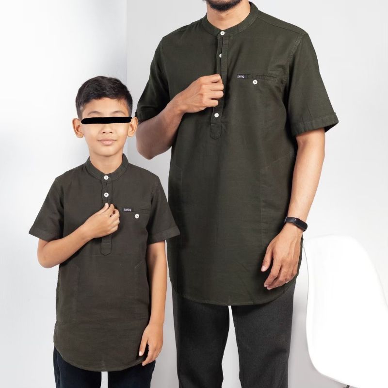 Couple kemeja Koko saviq ayah dan anak laki-laki linen washing
