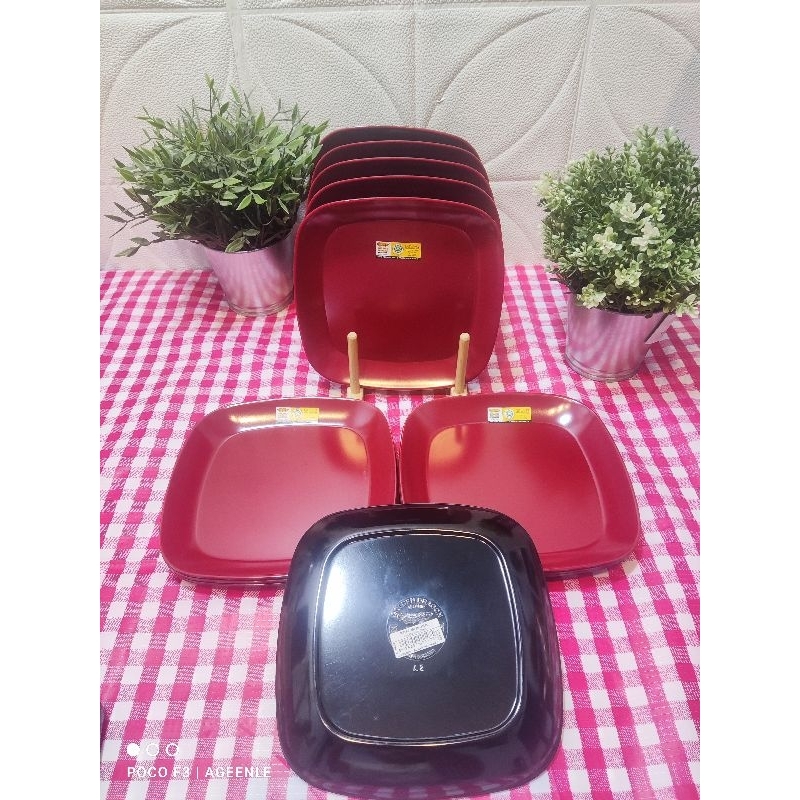 HG.Piring Kotak Twotone Merah Hitam melamin 7inc Golden Dragon