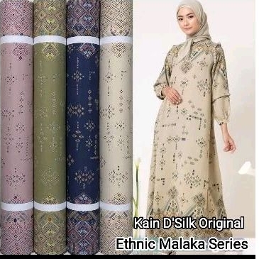 Kain meteran bahan D Silk motif etnik Malaka