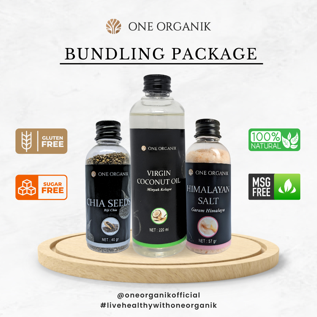 

Paket Bundling One Organik | (Chia Seeds 40 gr - Himalayan Salt 57 gr - VCO 220 ml)