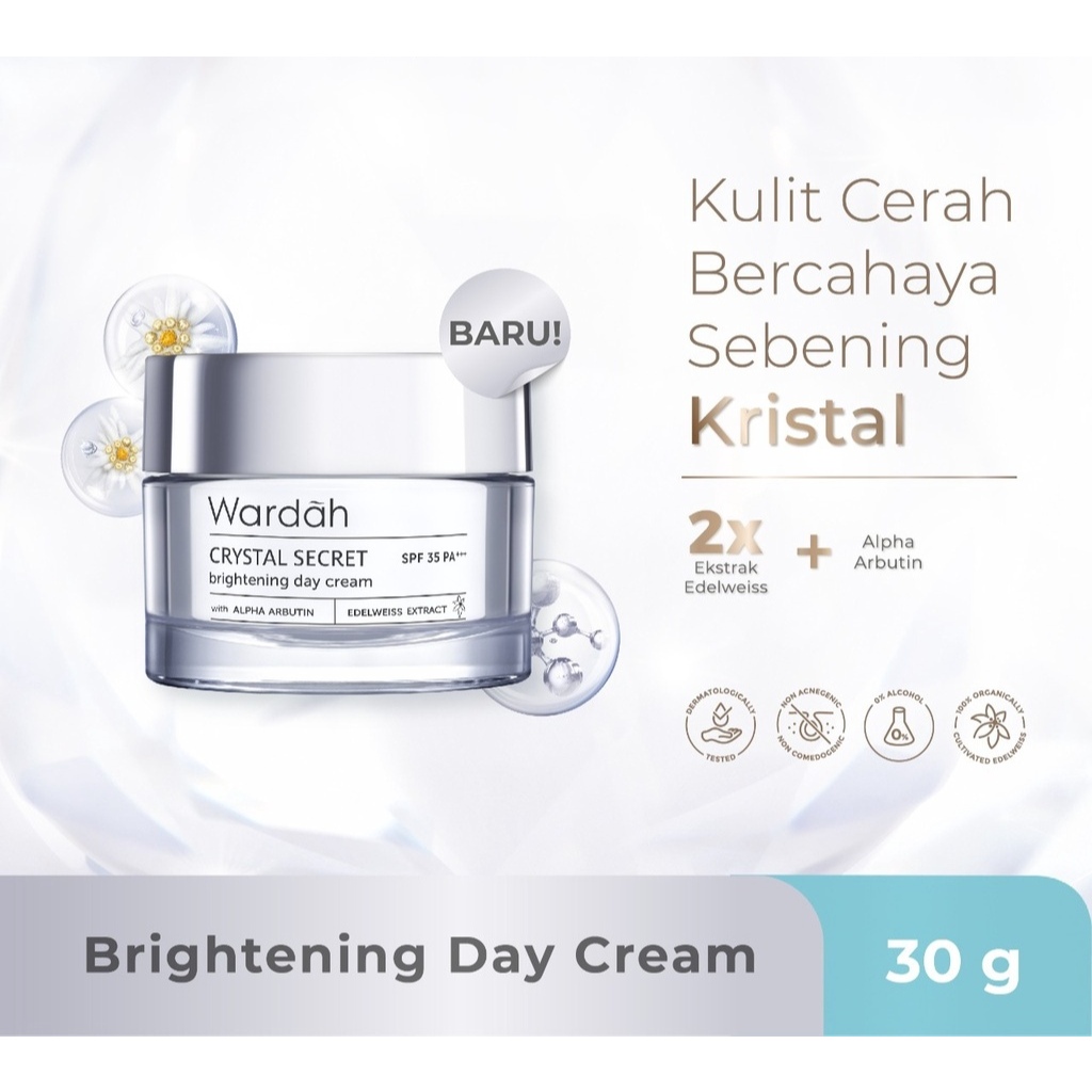 Wardah Crystal Secret Brightening Day Cream - Krim Siang dengan Ekstrak Edelweiss dan Niacinamide - 
