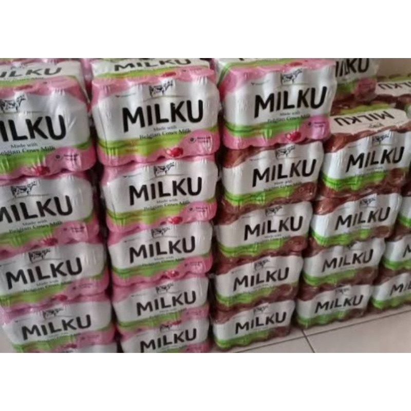 

MILKU susu botol coklat strawberry 1pak isi 12 botol