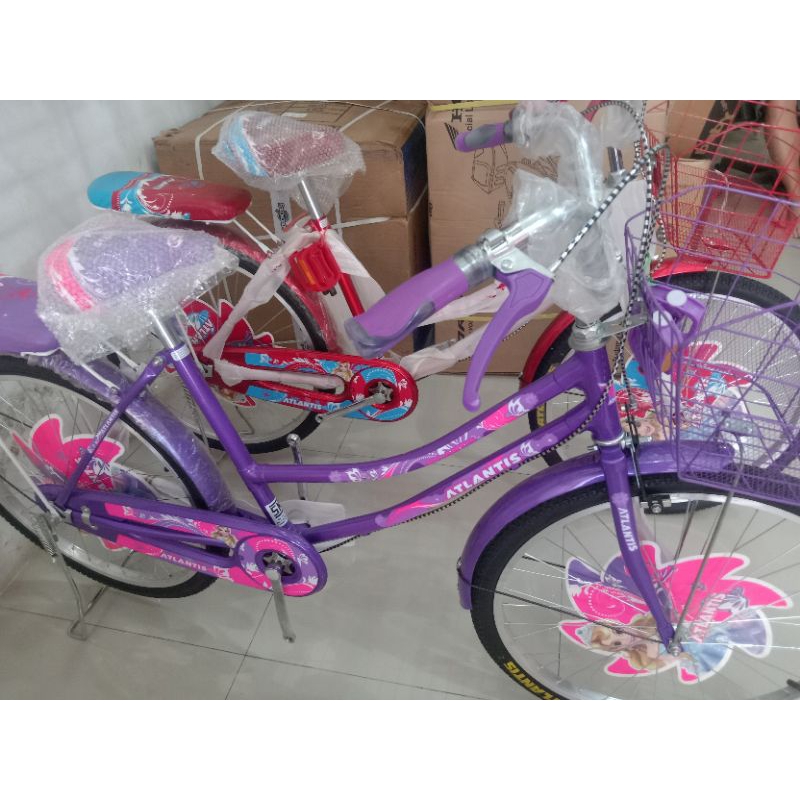 Sepeda Mini Cewek Perempuan Dewasa ATLANTIS 24 inch Keranjang ( Warna Merah Dan Ungu )