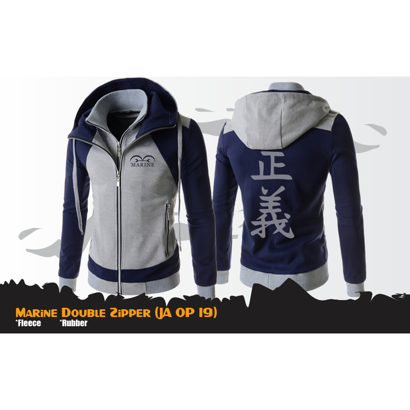 Jaket Anime One Piece Marine Double Zippers Navy Angkatan Laut Jacket Fleece JA OP 19