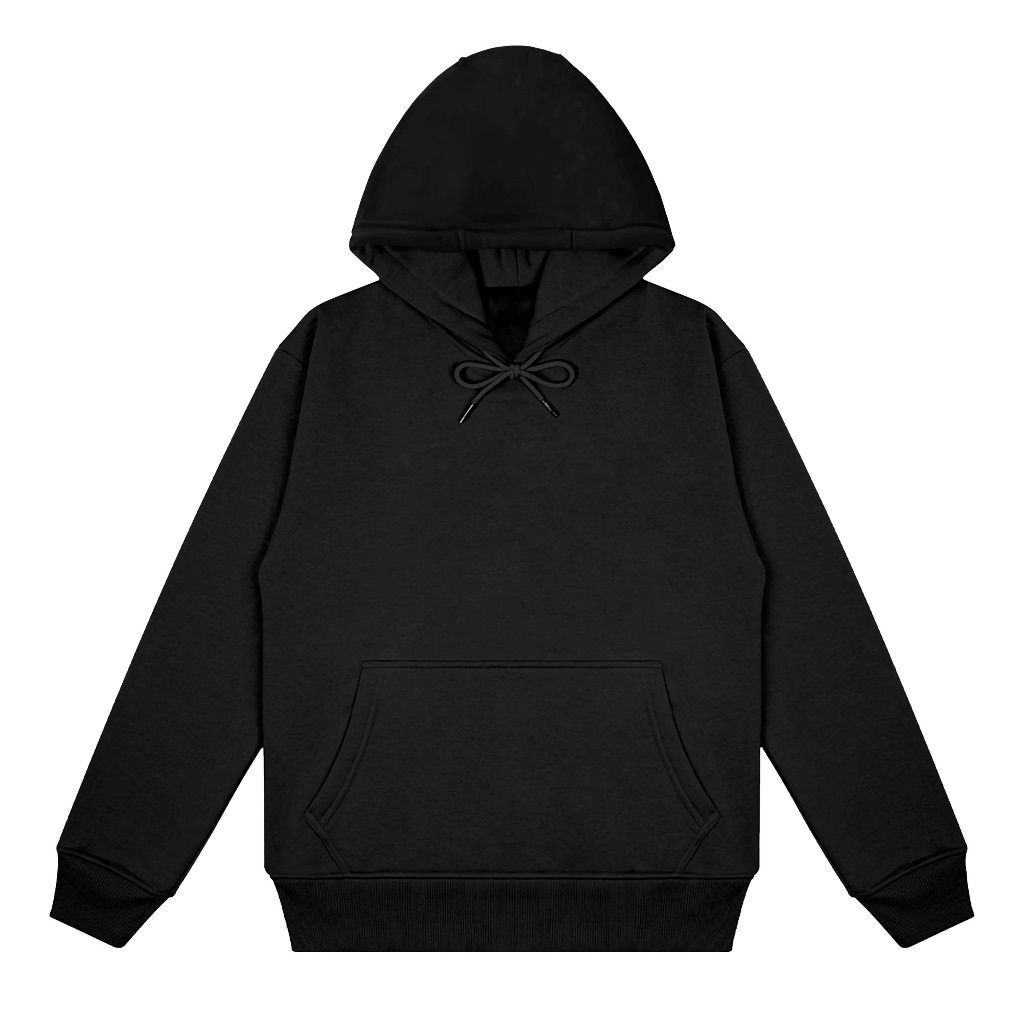 Hoodie Sweater Polos Hitam Bahan Cotton Fleece Premium