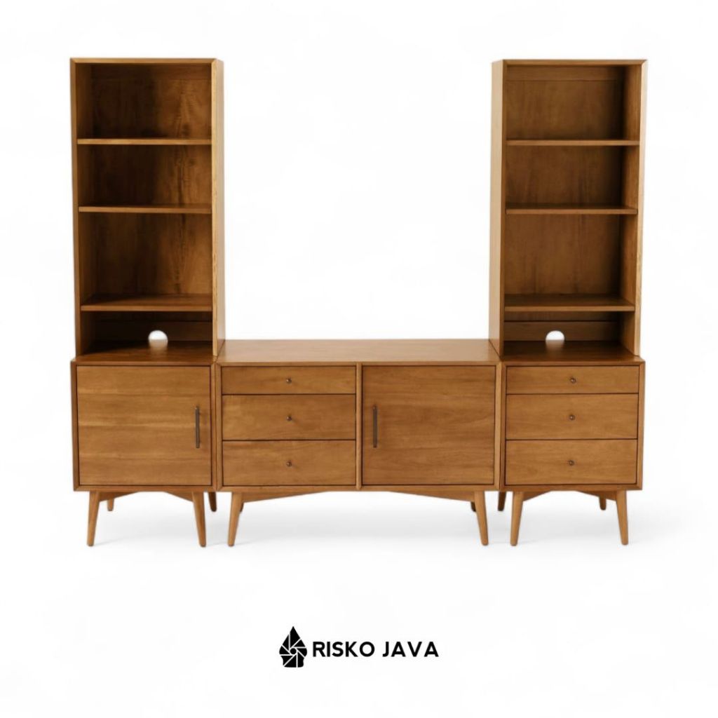 Meja Tv Kayu Jati + Rak Laci Penyimpanan / Rak Tv Minimalis Retro / Set Meja Tv Ruang Tamu | GABBIA