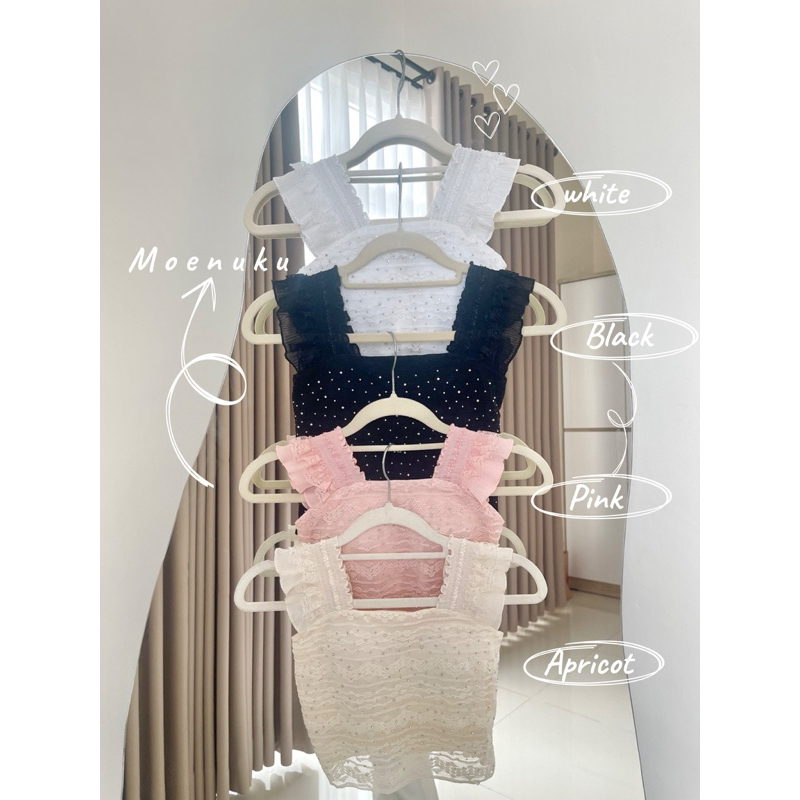 Moenuku Tanktop Crop Top Manik Manik Renda Seksi Cute Chic Style