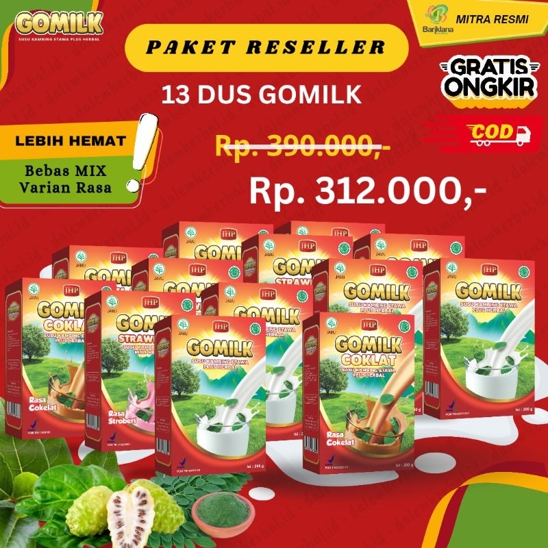 

[LEBIH HEMAT] [PAKET RESELLER] ISI 13 Dus GOMILK Susu Kambing Etawa Plus Herbal Daun Salam Daun Kelor dan Mengkudu lebih hemat dan menguntungkan