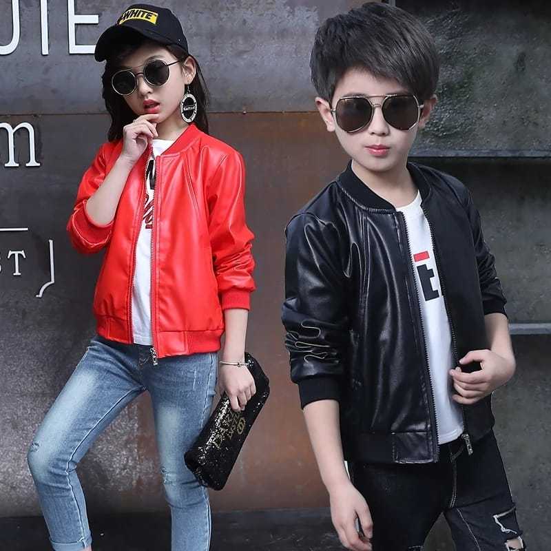 Jaket anak laki - laki dan perempuan kulit sintetis HNF06 usia 3 s/d 12 tahun