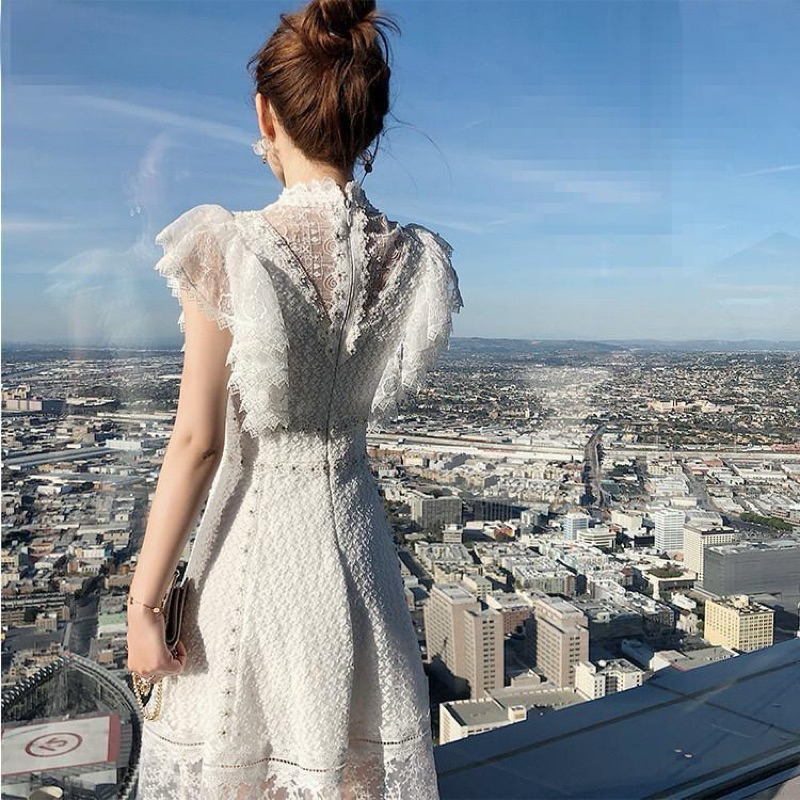 [ Retro Series ] French White Lace Yearbook Prom Sweet 17 Dress