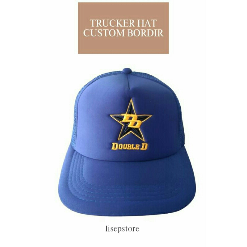 Topi Trucker Jaring CUSTOM BORDIR Request Loggo Gambar Tulisan Trucker Hat Custom BORDIR