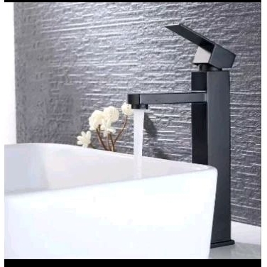 Kran wastafel mangkok hitam panas dingin kotak 30 cm