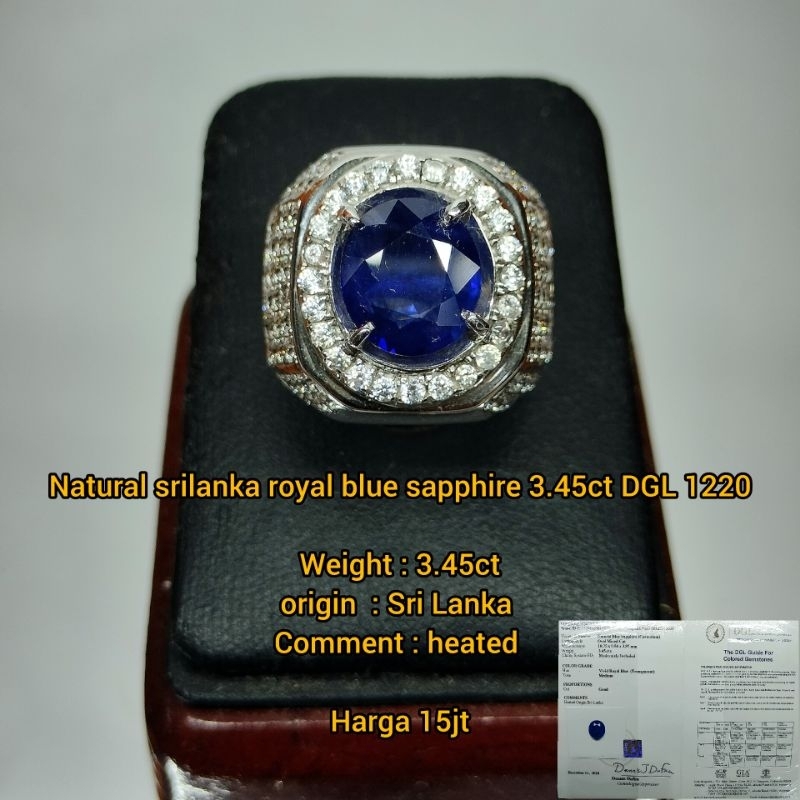 Natural srilanka royal blue sapphire 3.45ct DGL 1220