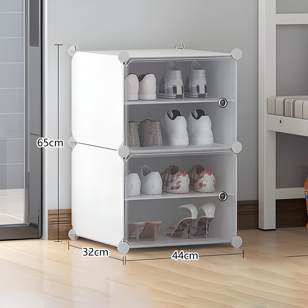 Berkualitas Rak Plastik 4 Susun 2 Pintu Rak Portable Bongkar Pasang Pintu Transparan Susun Rak